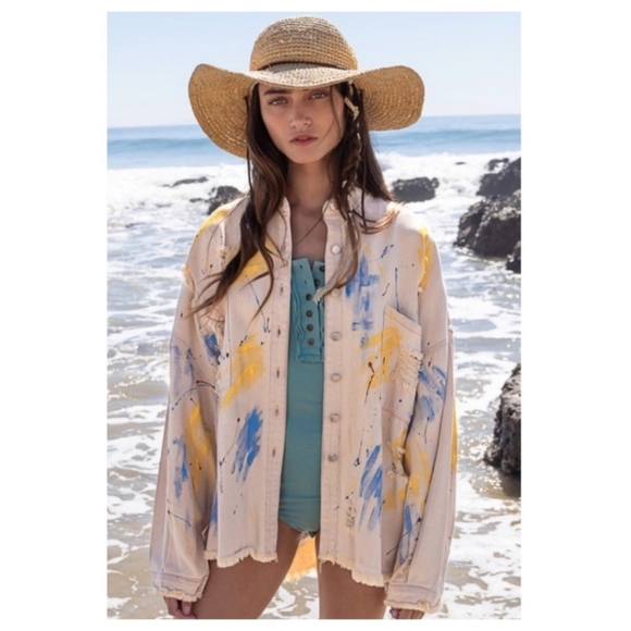 1 medium left 😁New boutique Pol distressed hem twill jacket - Picture 3 of 17